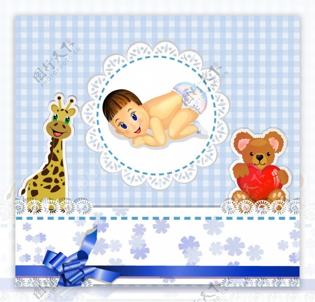 可爱花纹婴儿卡片矢量图片