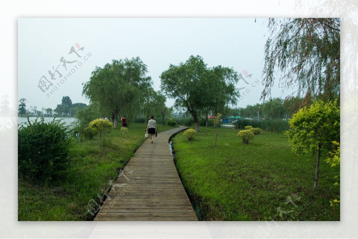 莲花湖岸边栈道图片