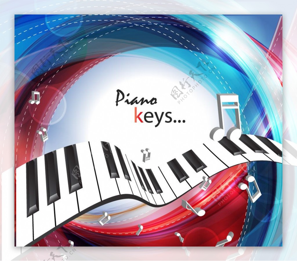 炫彩动感线条钢琴音符音乐背景图片