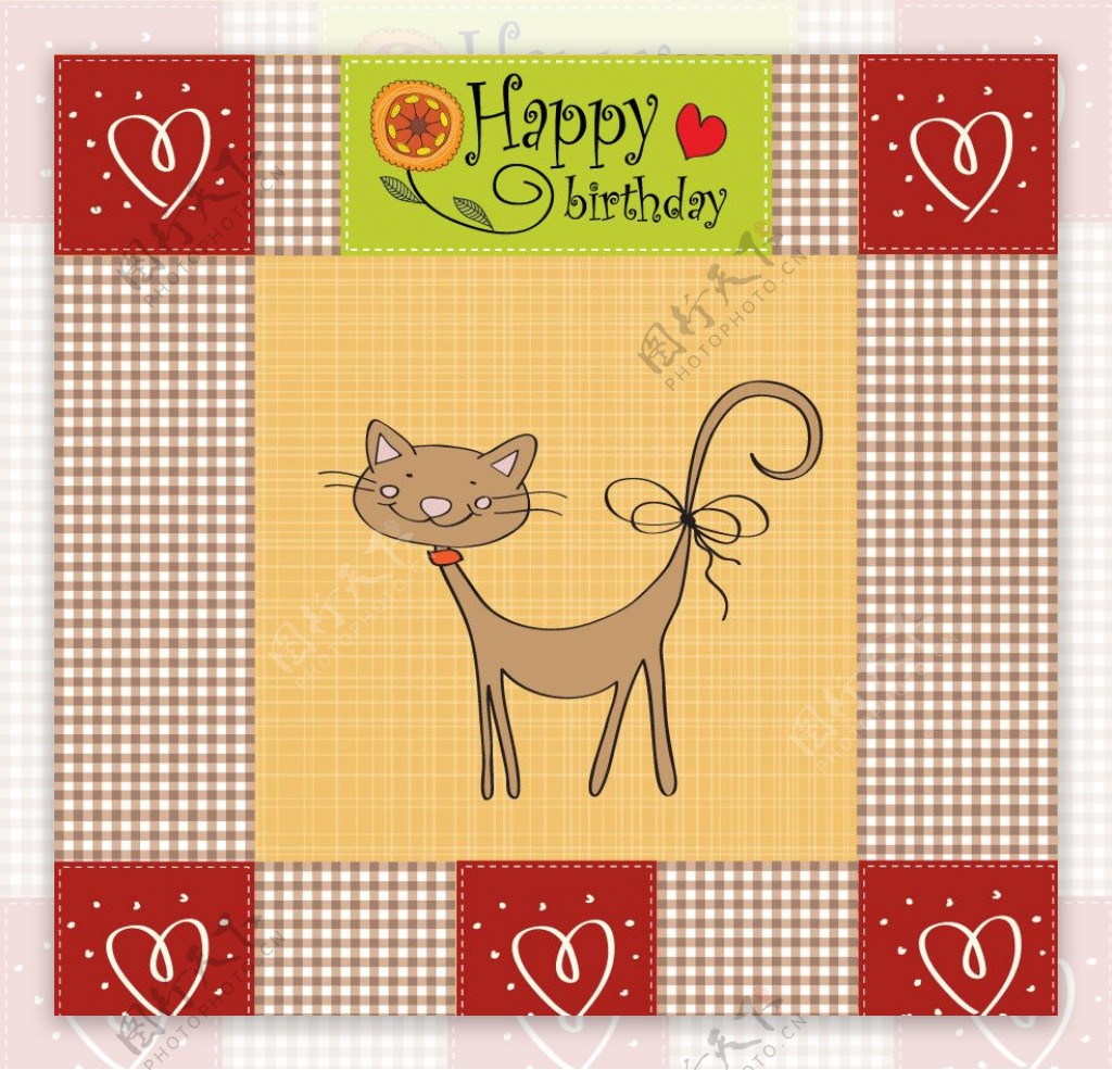 可爱小猫爱心生日卡片图片