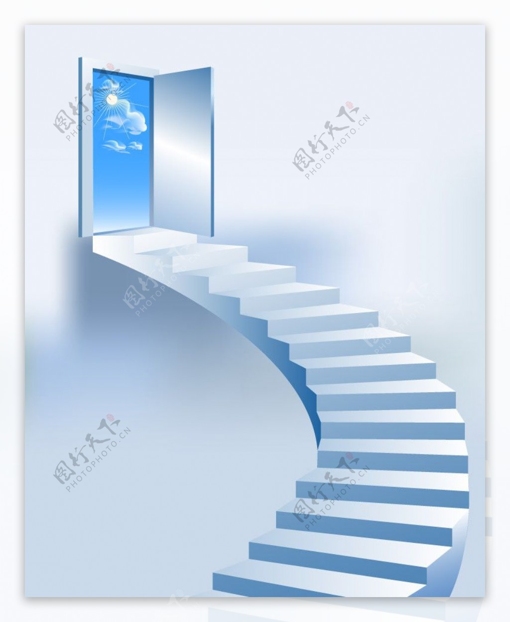 通往天空的楼梯和门图片