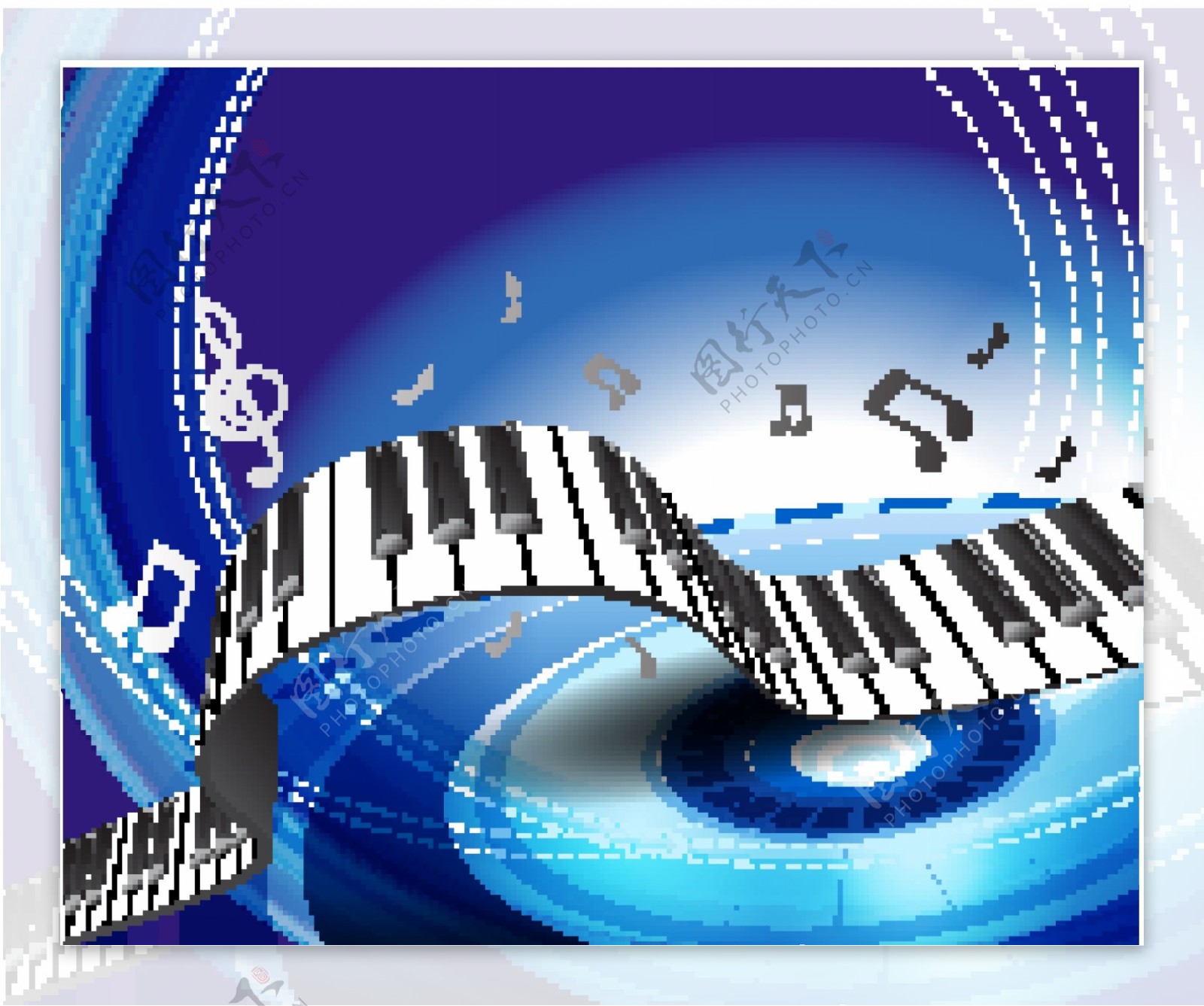 蓝色动感线条钢琴音符音乐背景图片