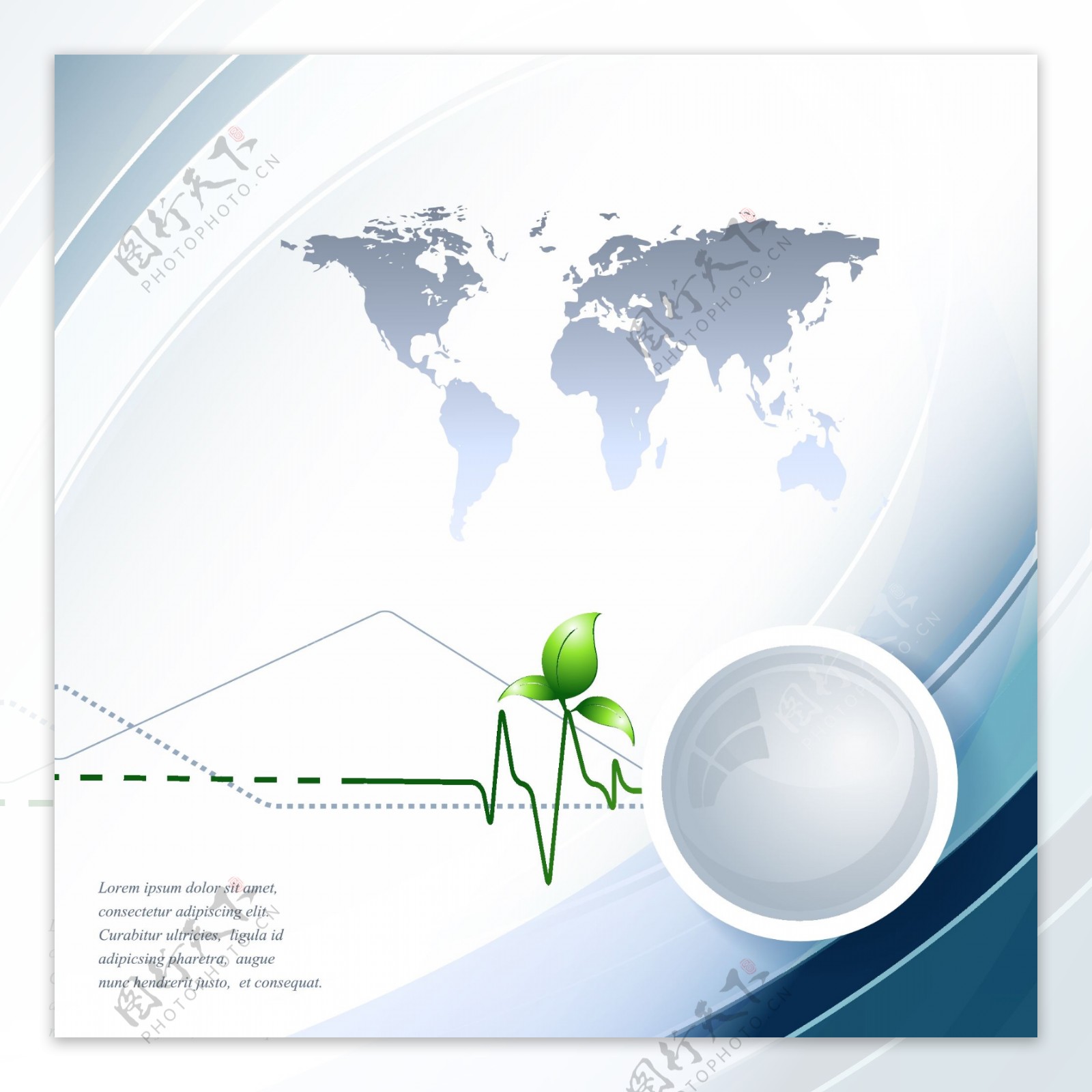 动感线条绿叶商务科技背景图片
