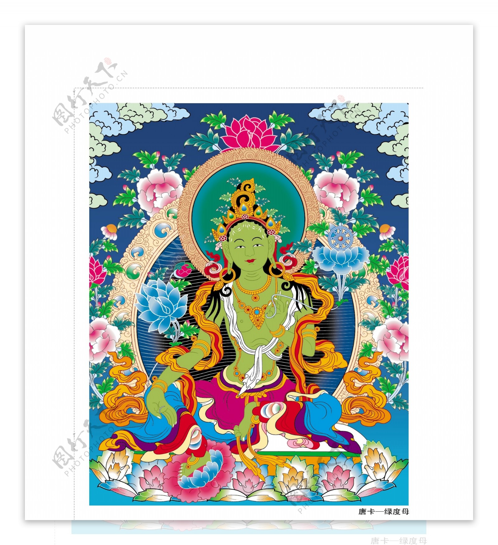 藏传佛教唐卡19绿度母图片