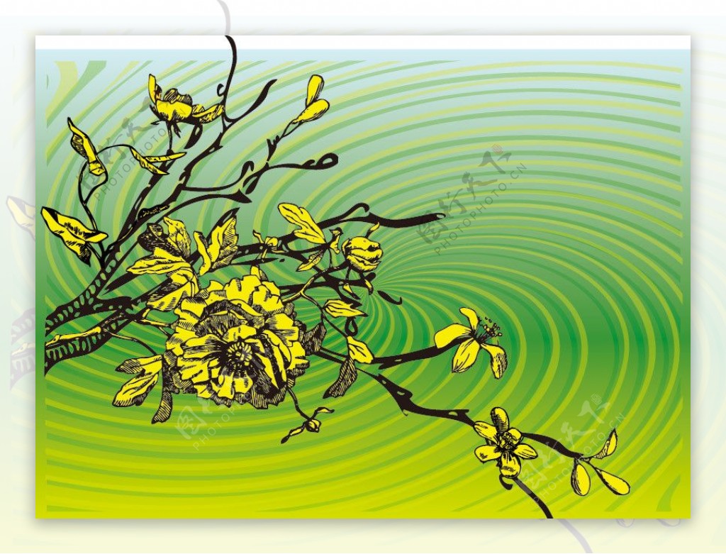 动感旋转线条手绘树枝花朵图片