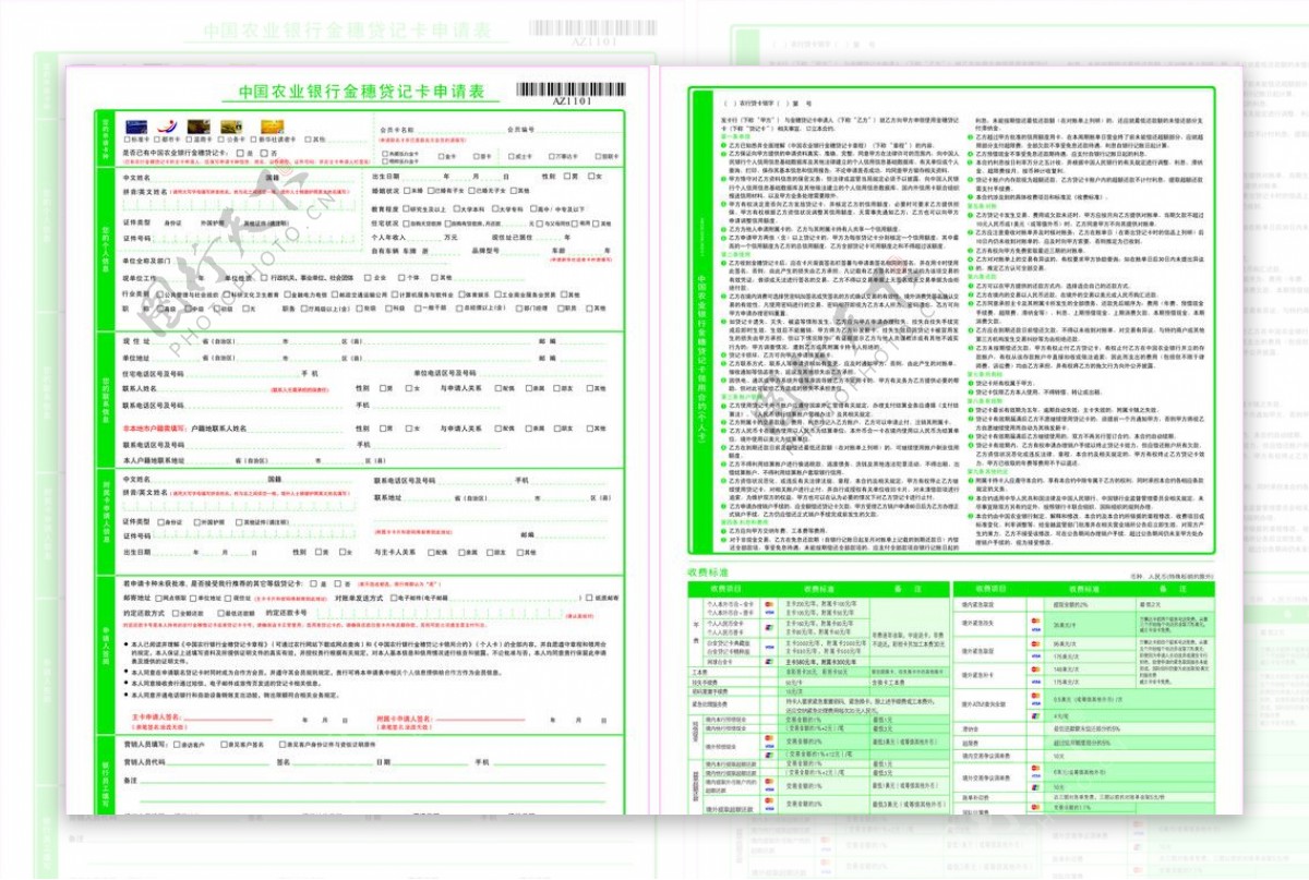 中国农业银行金穗申请表图片
