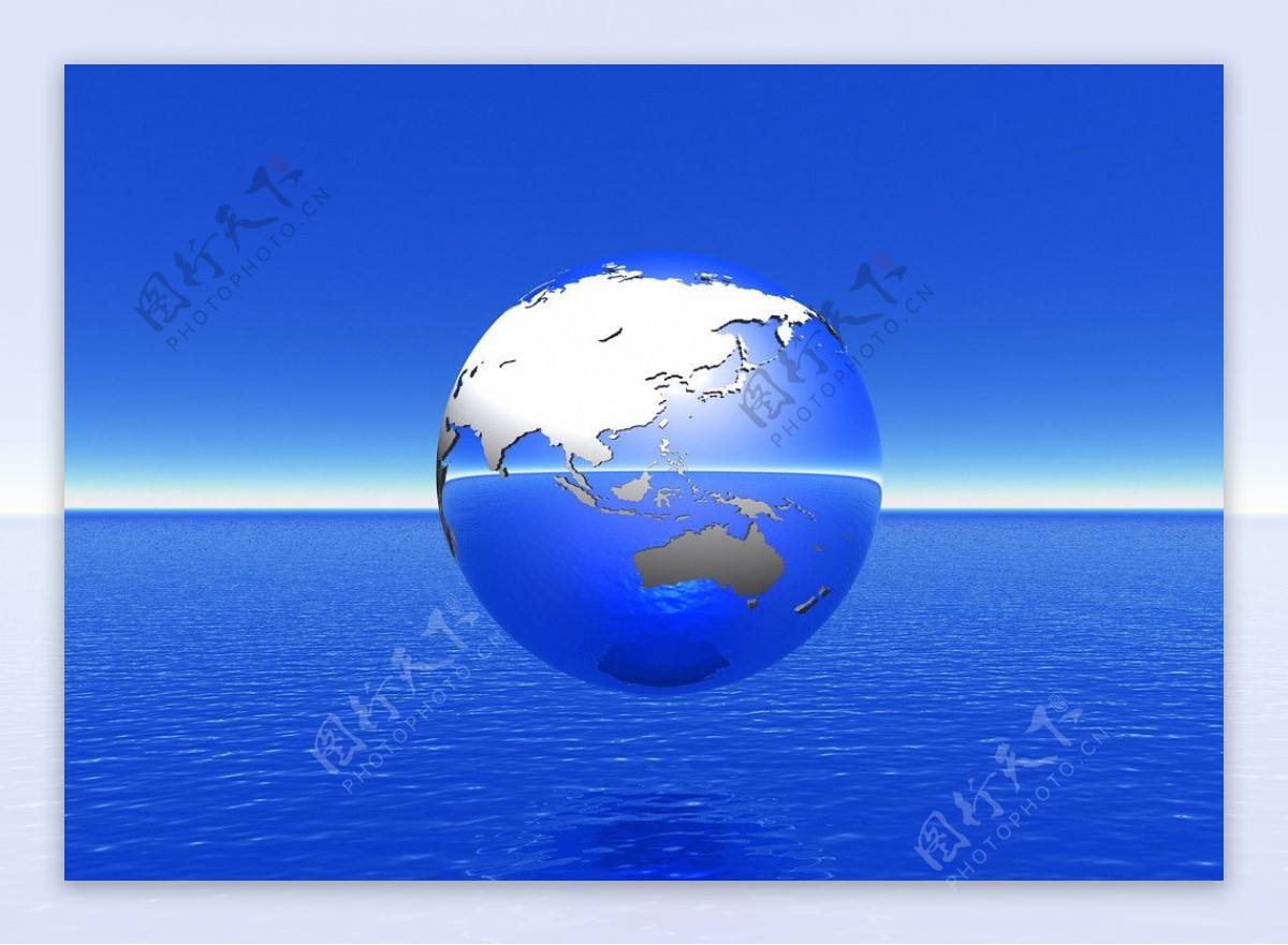 蓝色水面上的地球商务科技背景图片