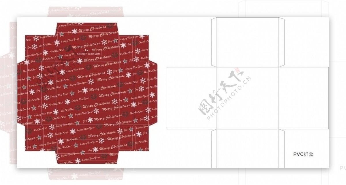 红色雪花图案包装盒展开图图片