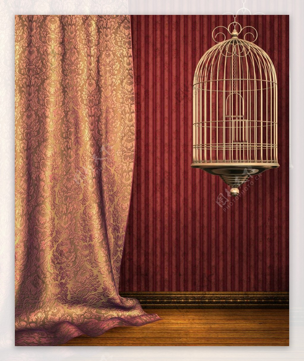 齿轮家具古典鸟笼窗帘图片