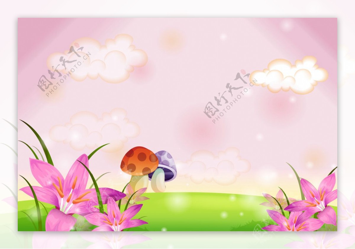 卡通蘑菇与百合花移动门图片
