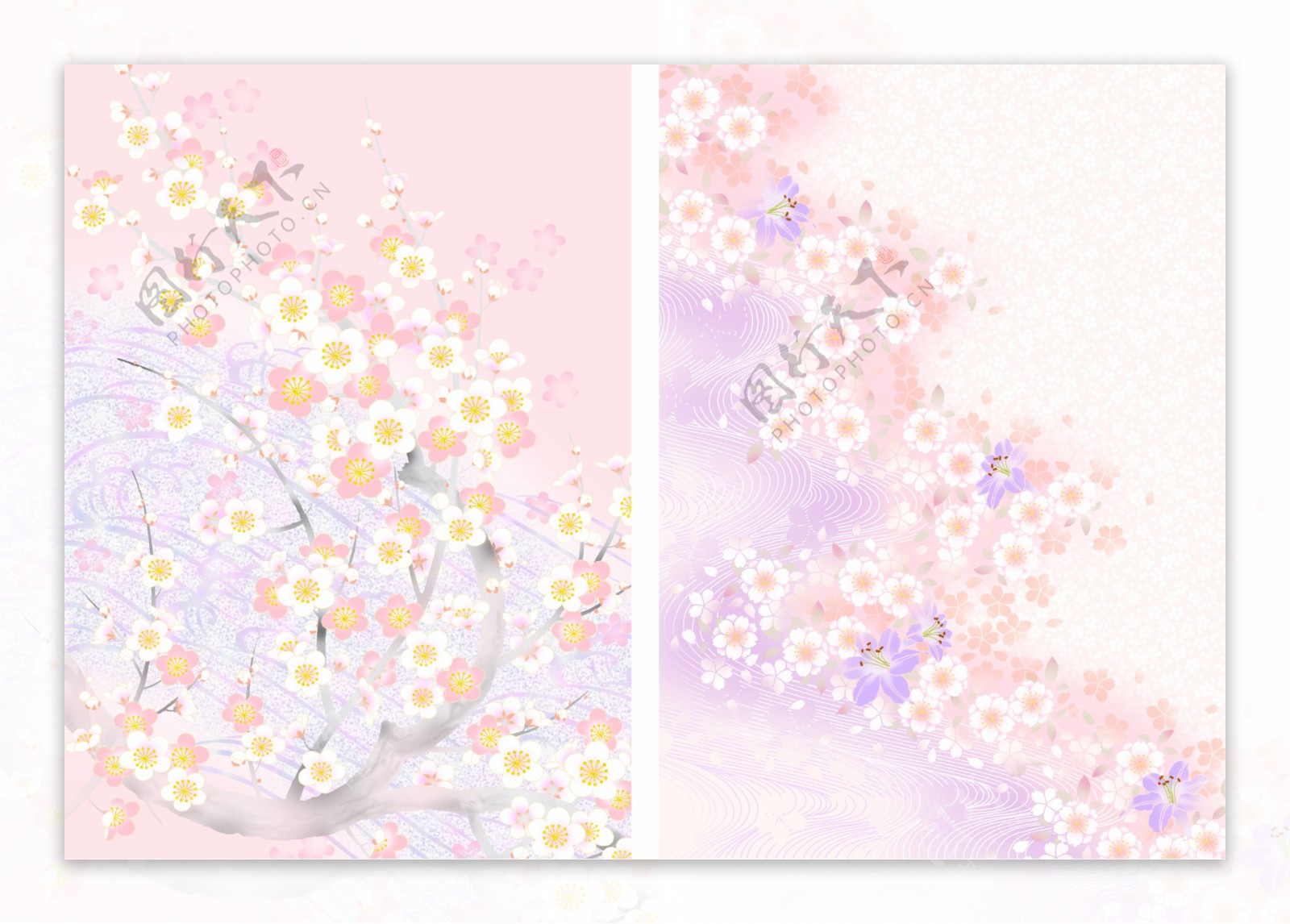 粉红梅花樱花日本风背景底纹图片组合