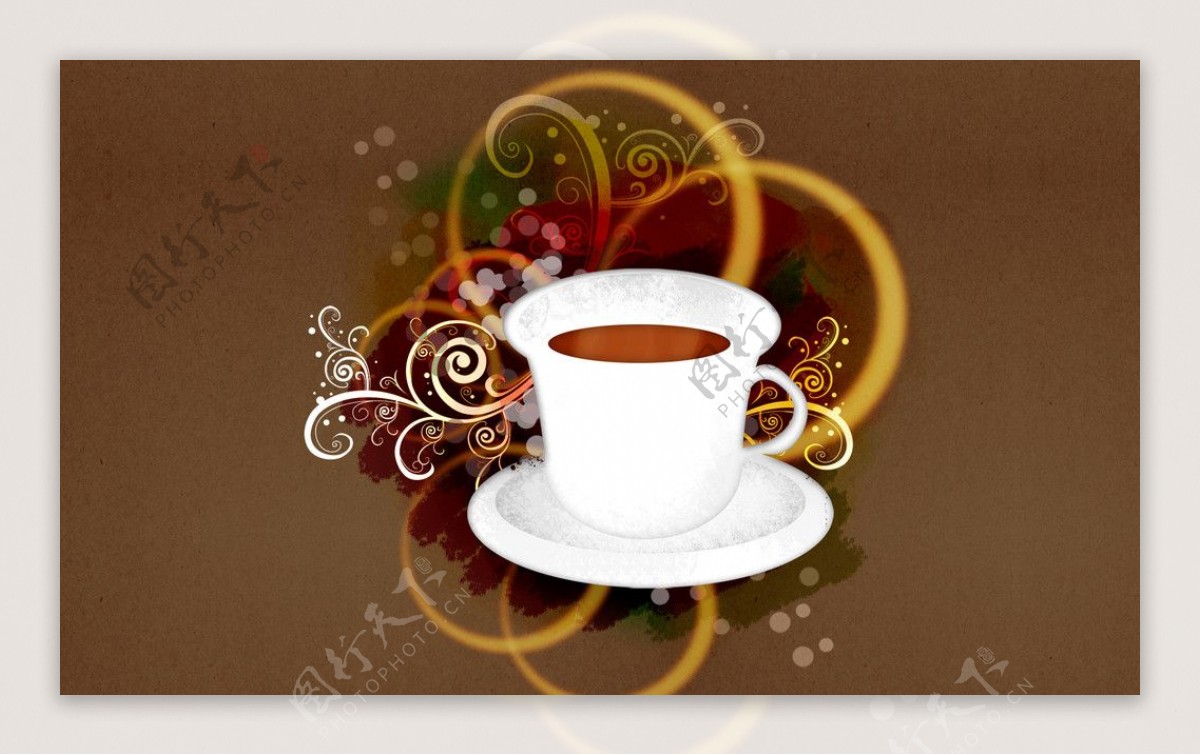花纹花藤背景咖啡杯子个性电脑广告设计图片