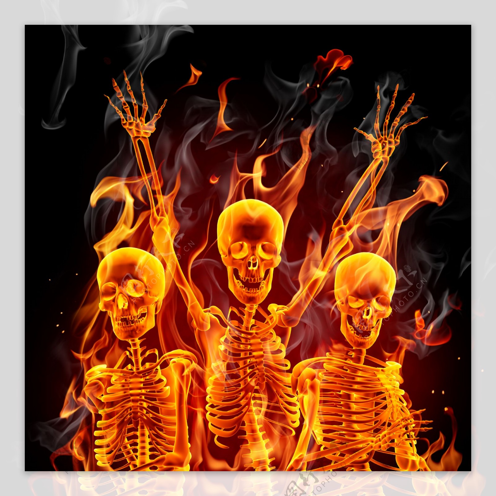 火焰人物骷髅头抽象燃烧遗骸图片