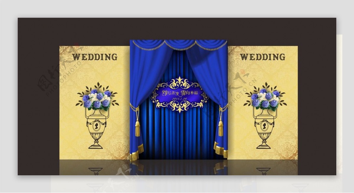 蓝黄色婚礼背景图片
