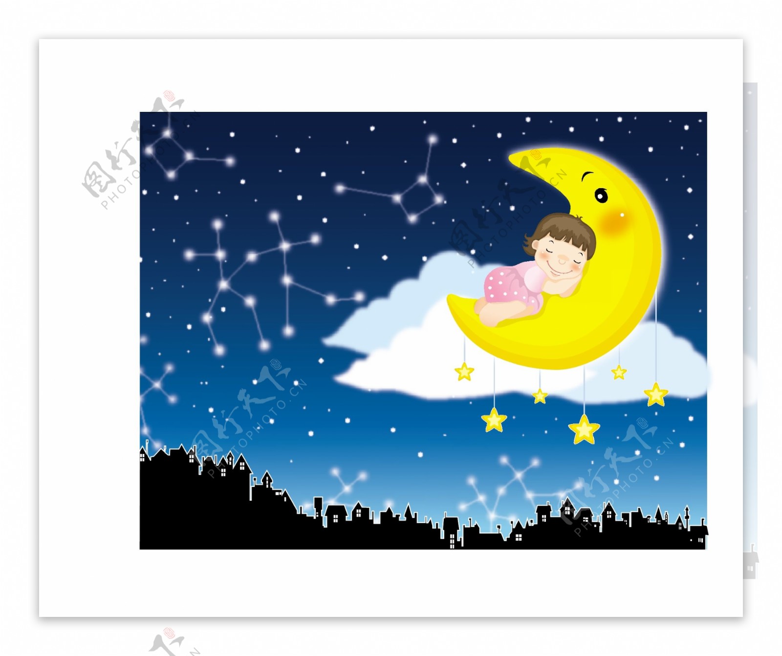 躺在月亮上睡觉的女孩图片