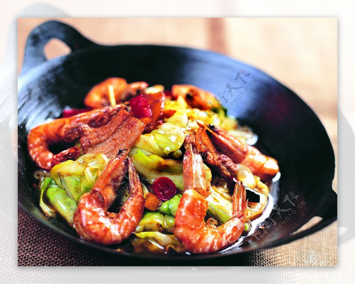 干锅鲜虾卷心菜图片