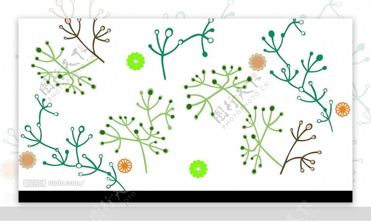 树木树枝花朵彩绘墙贴图案矢量图图片