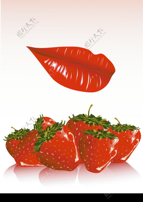 红唇与草莓矢量素材图片