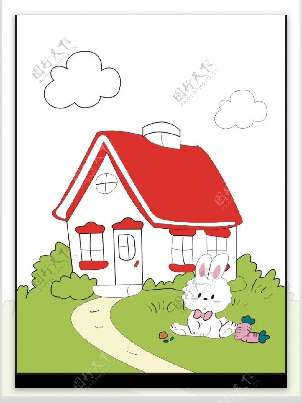 卡通房屋小白兔图片