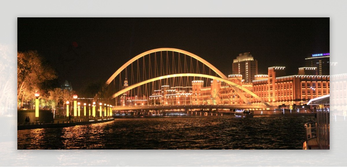 海河大沽桥夜景图片