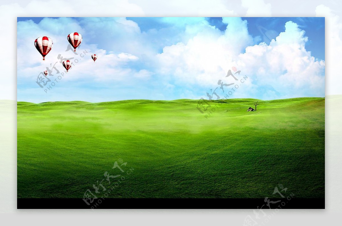 草地热气球图片