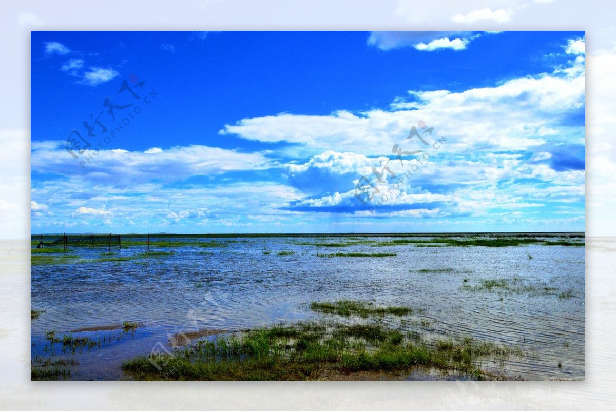 蓝天白云呼伦湖图片