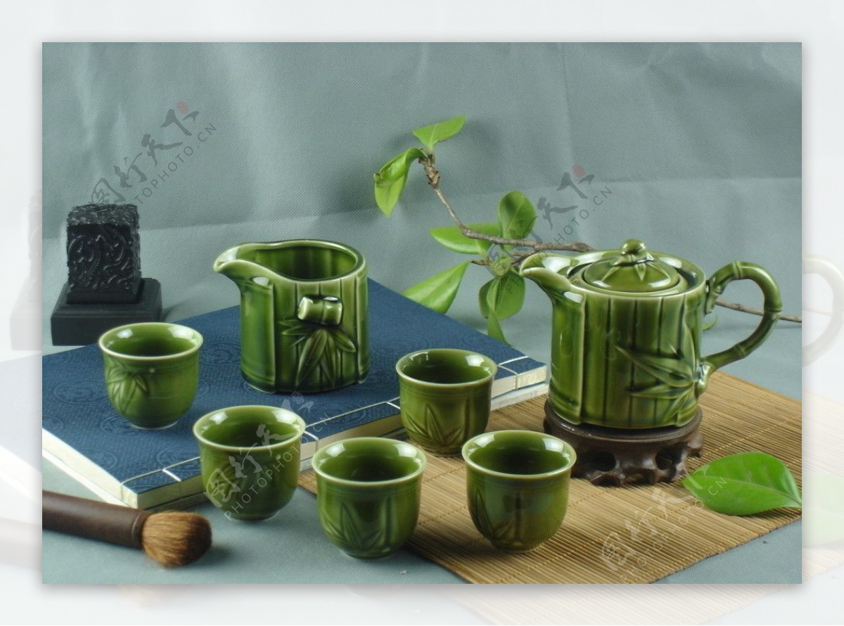 绿色健康瓷器竹韵茶具图片