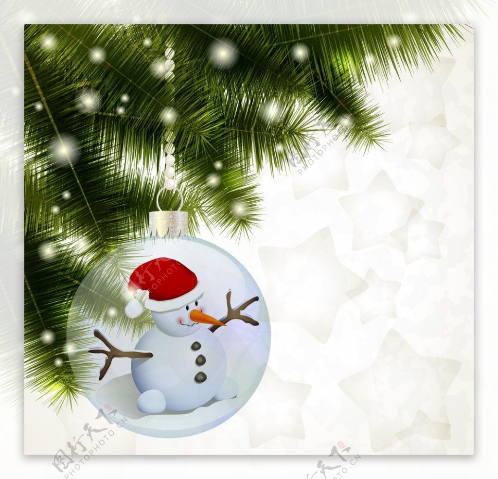 圣诞球中的雪人梦幻圣诞背景图片