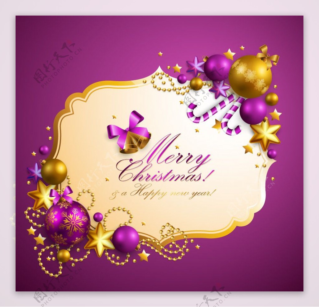 紫色梦幻圣诞背景边框图片
