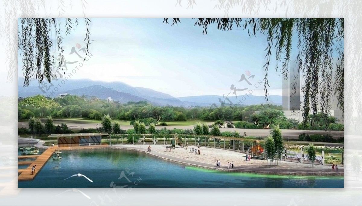 湖滨公园景观设计效果图PSD分层模板图片