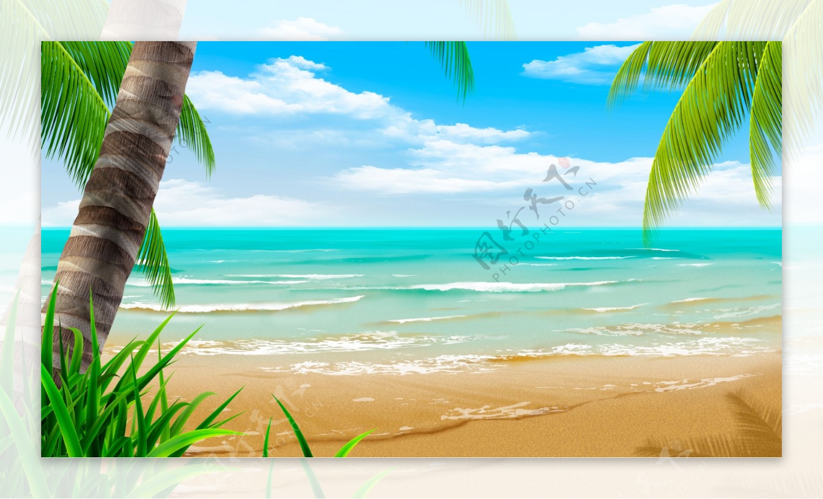 海滩水彩画图片
