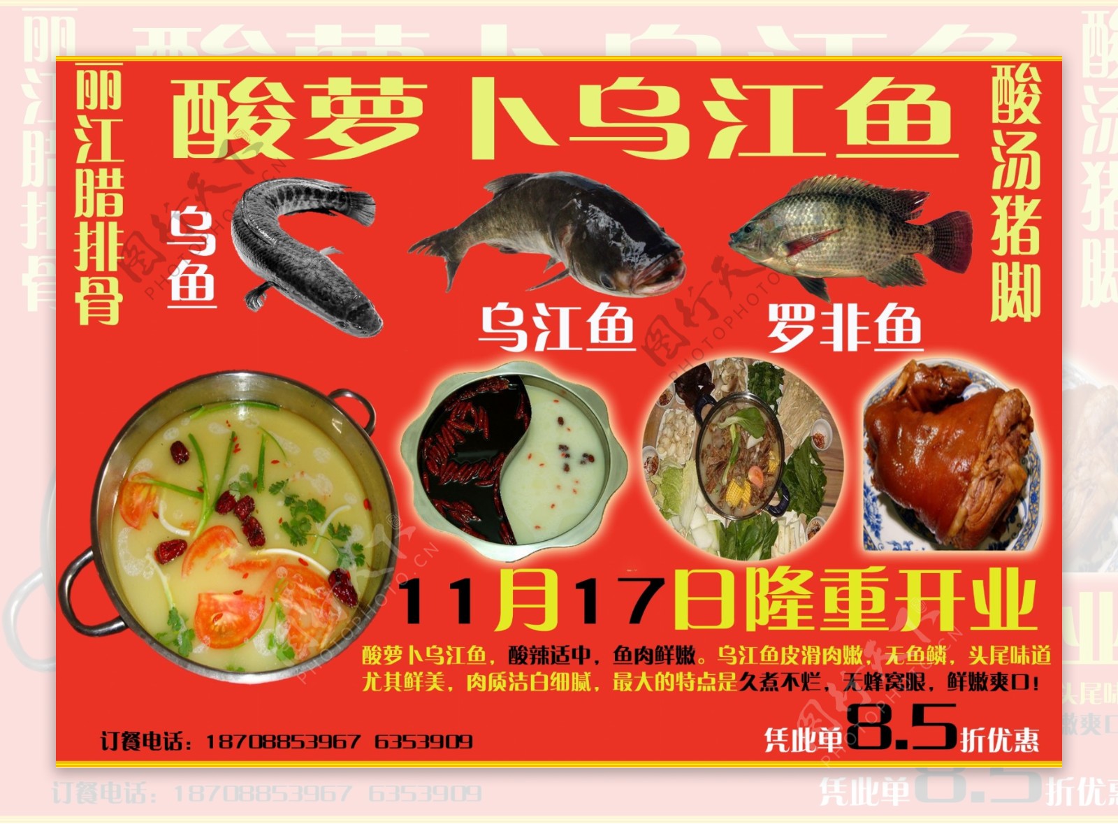 酸萝卜乌江鱼火锅店宣传单图片