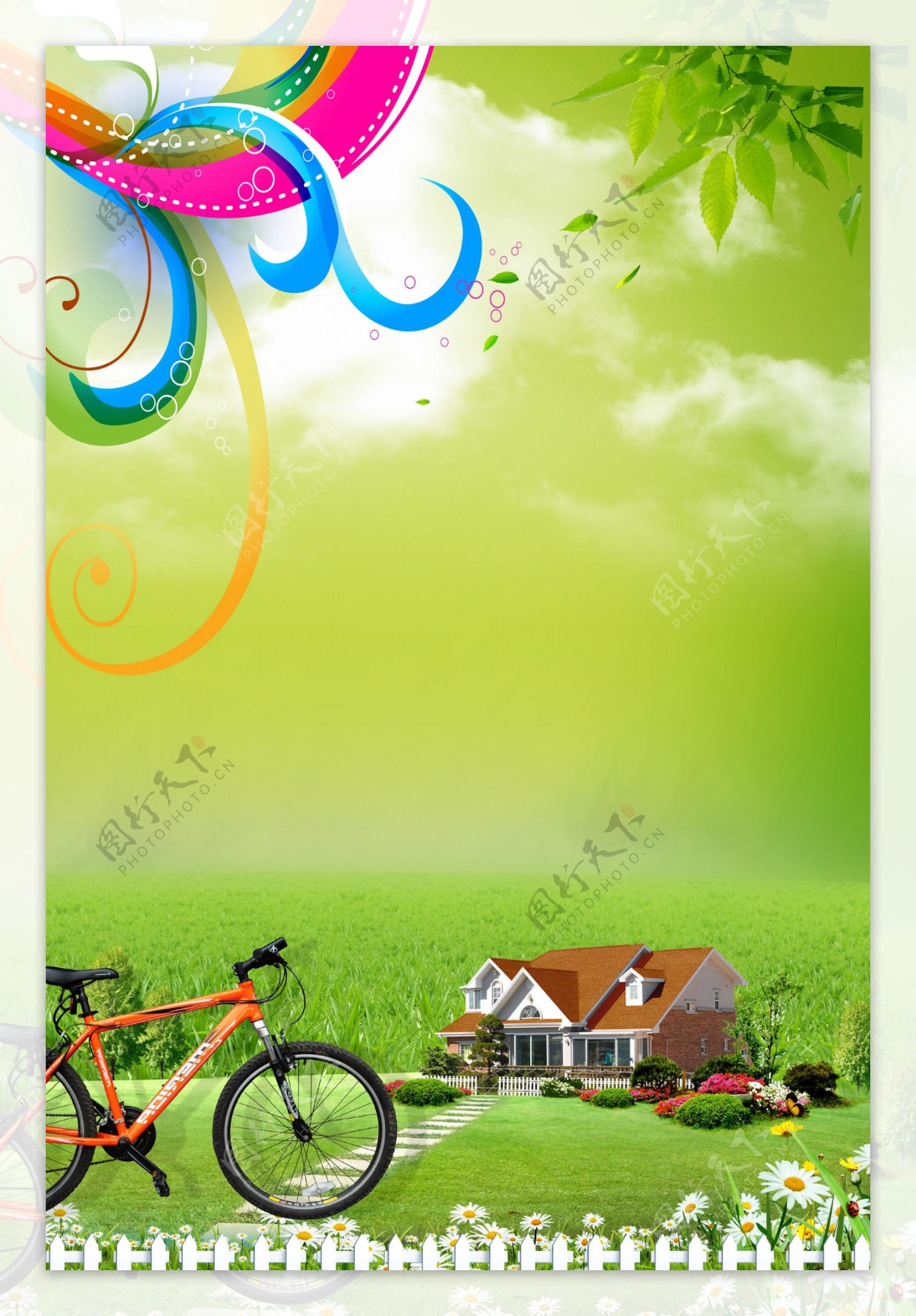 春季踏青海报自行车图片