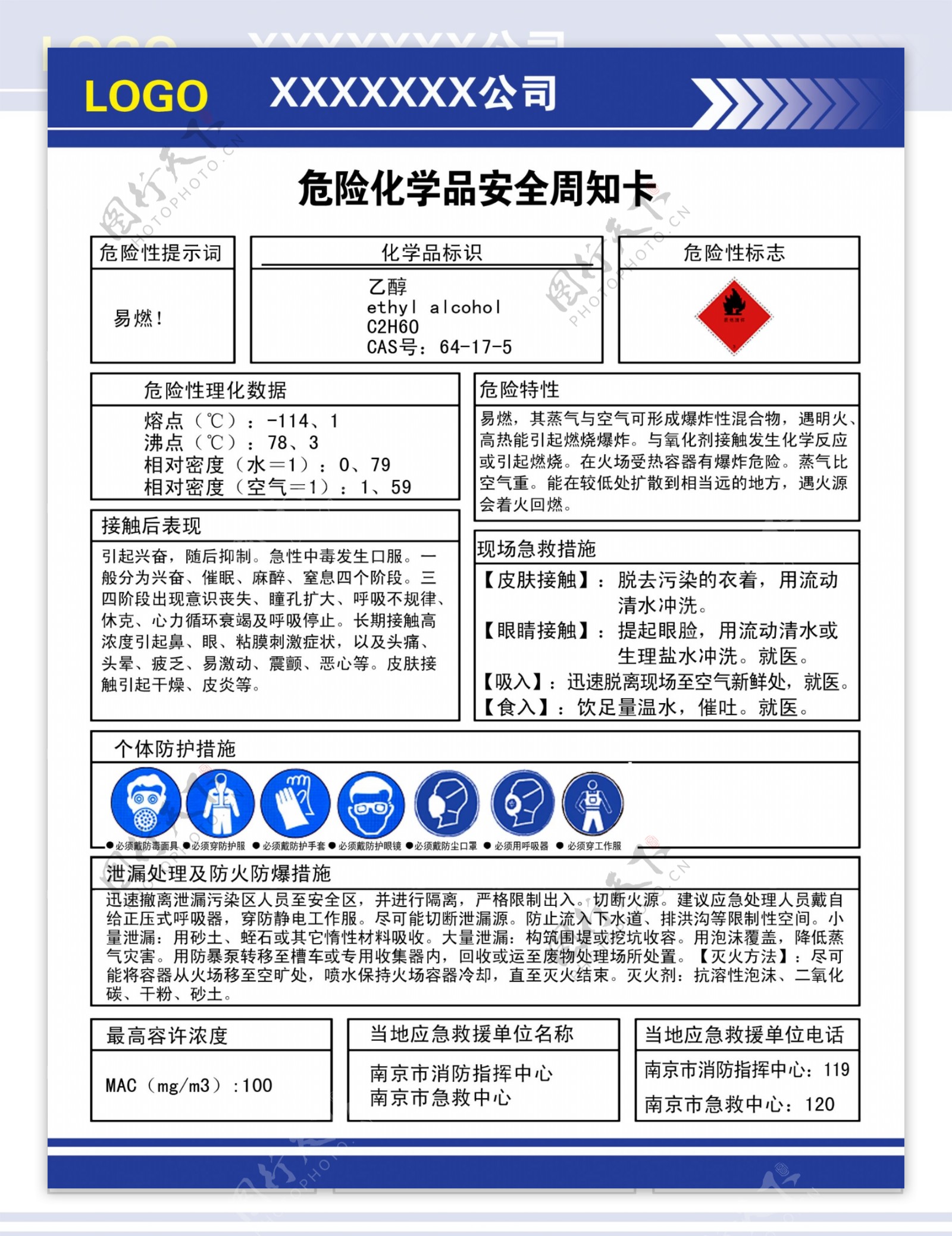 化工危险品安全周知卡图片