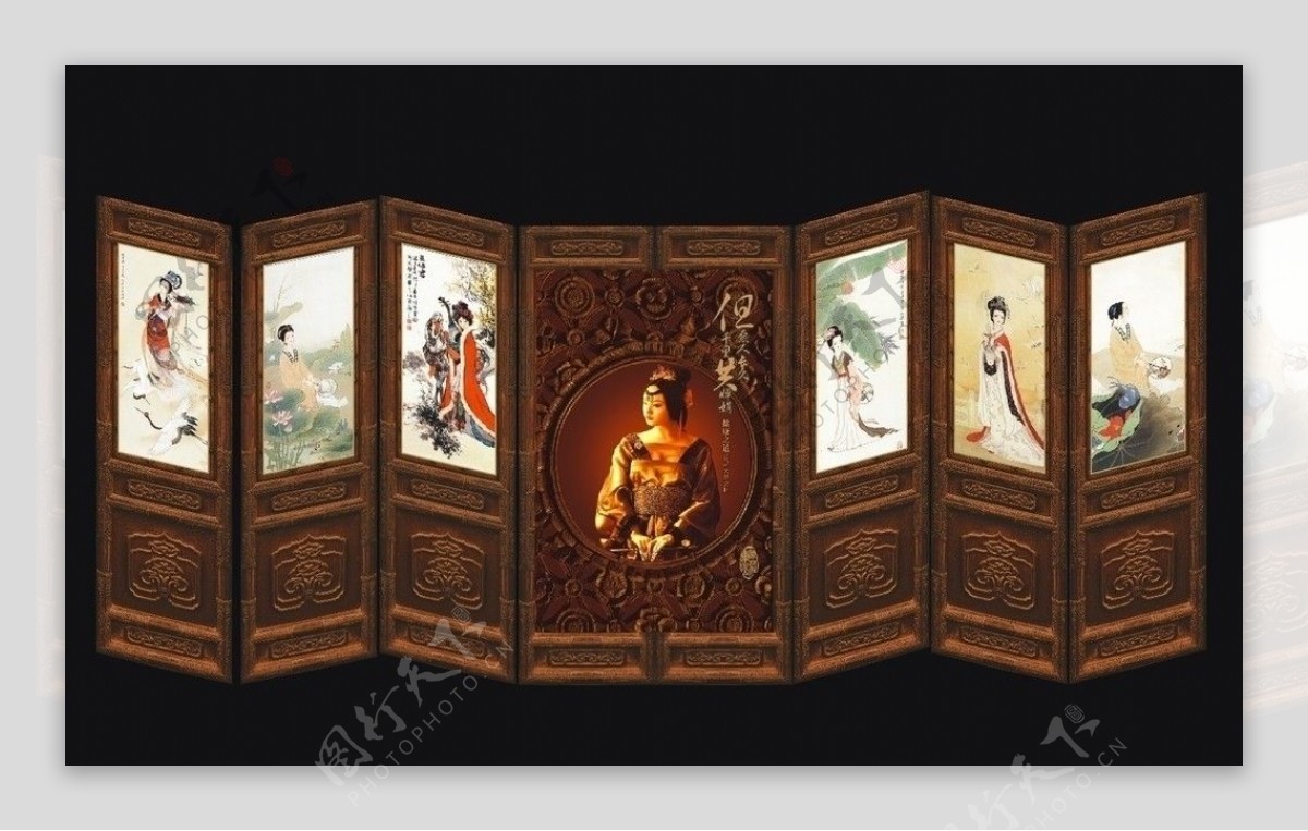 古典中秋屏风设计位图图片