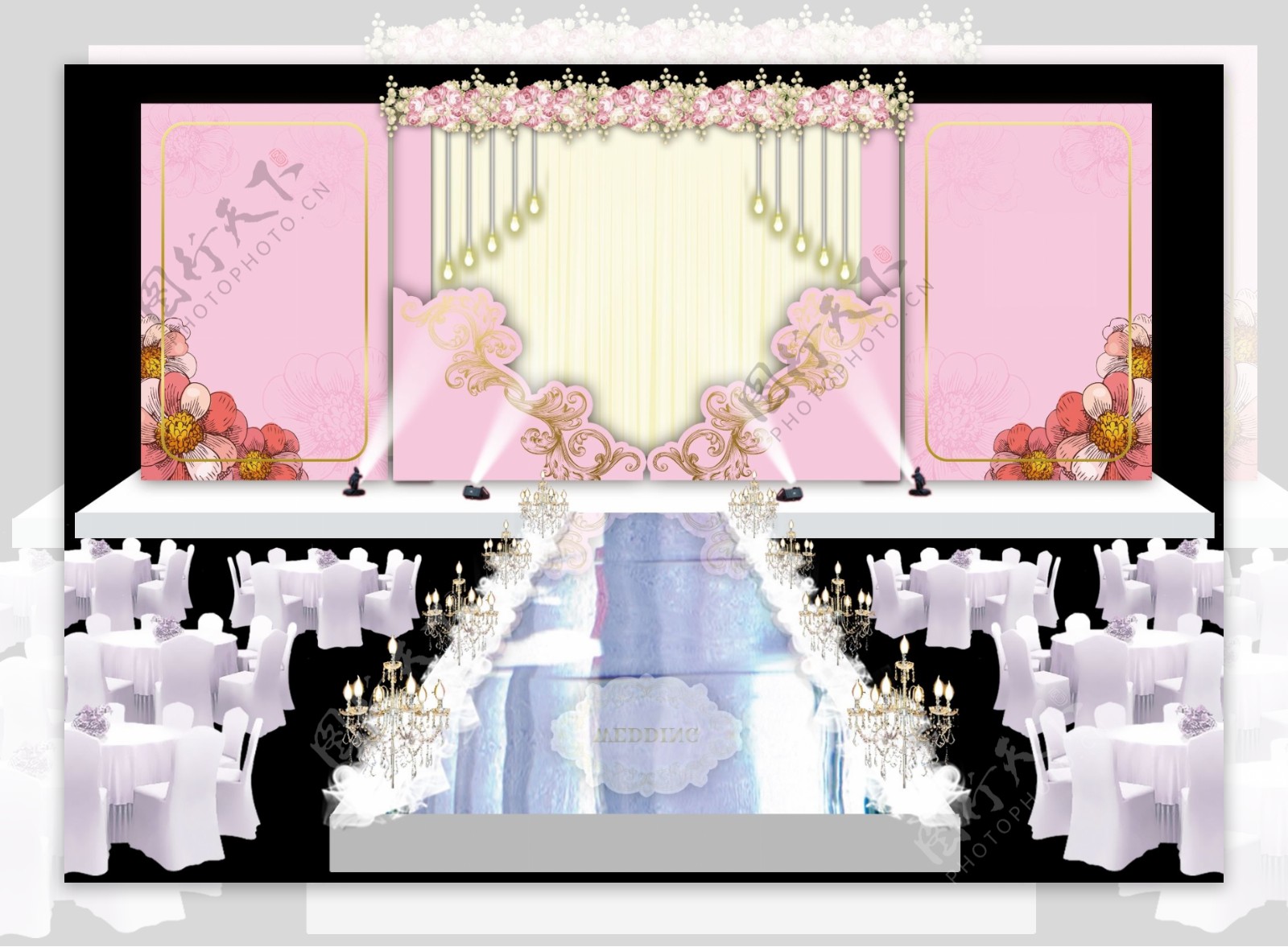 粉色背景婚礼水牌屏幕分层设计图