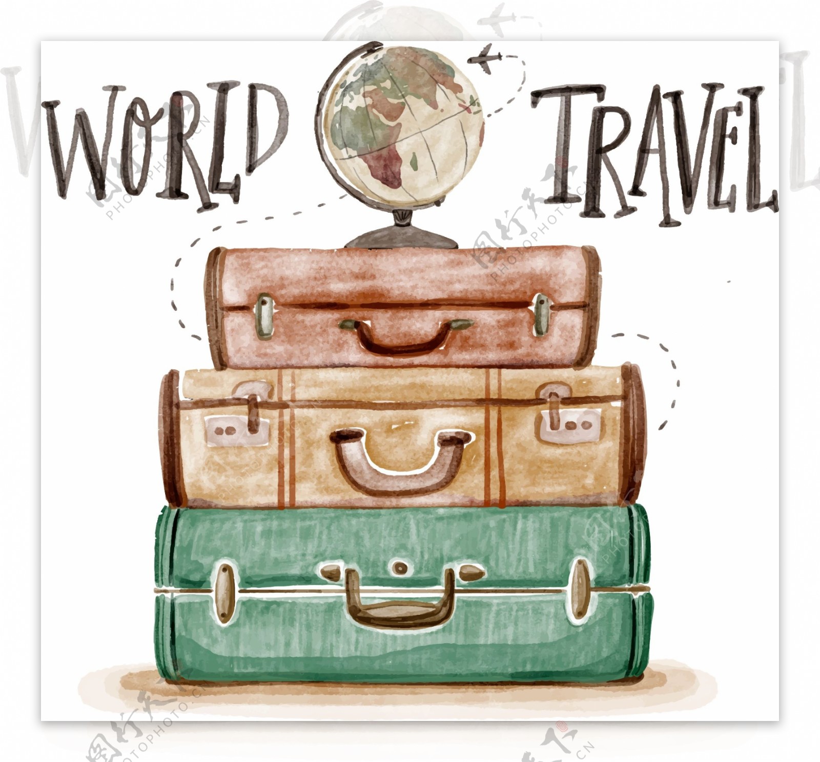 彩绘环球旅行行李箱和地球仪