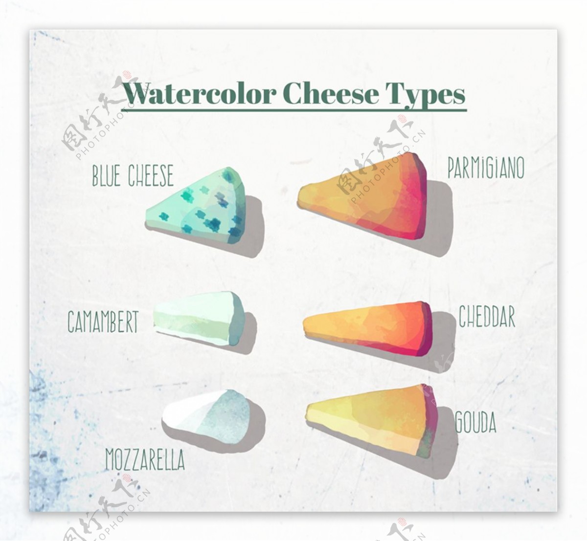 6款水彩绘三角奶酪矢量素材