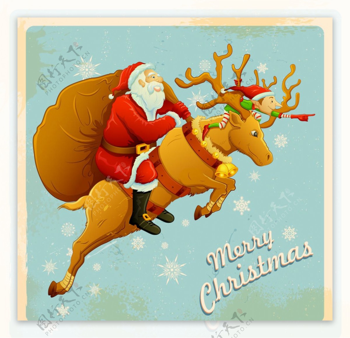 骑驯鹿的卡通圣诞老人