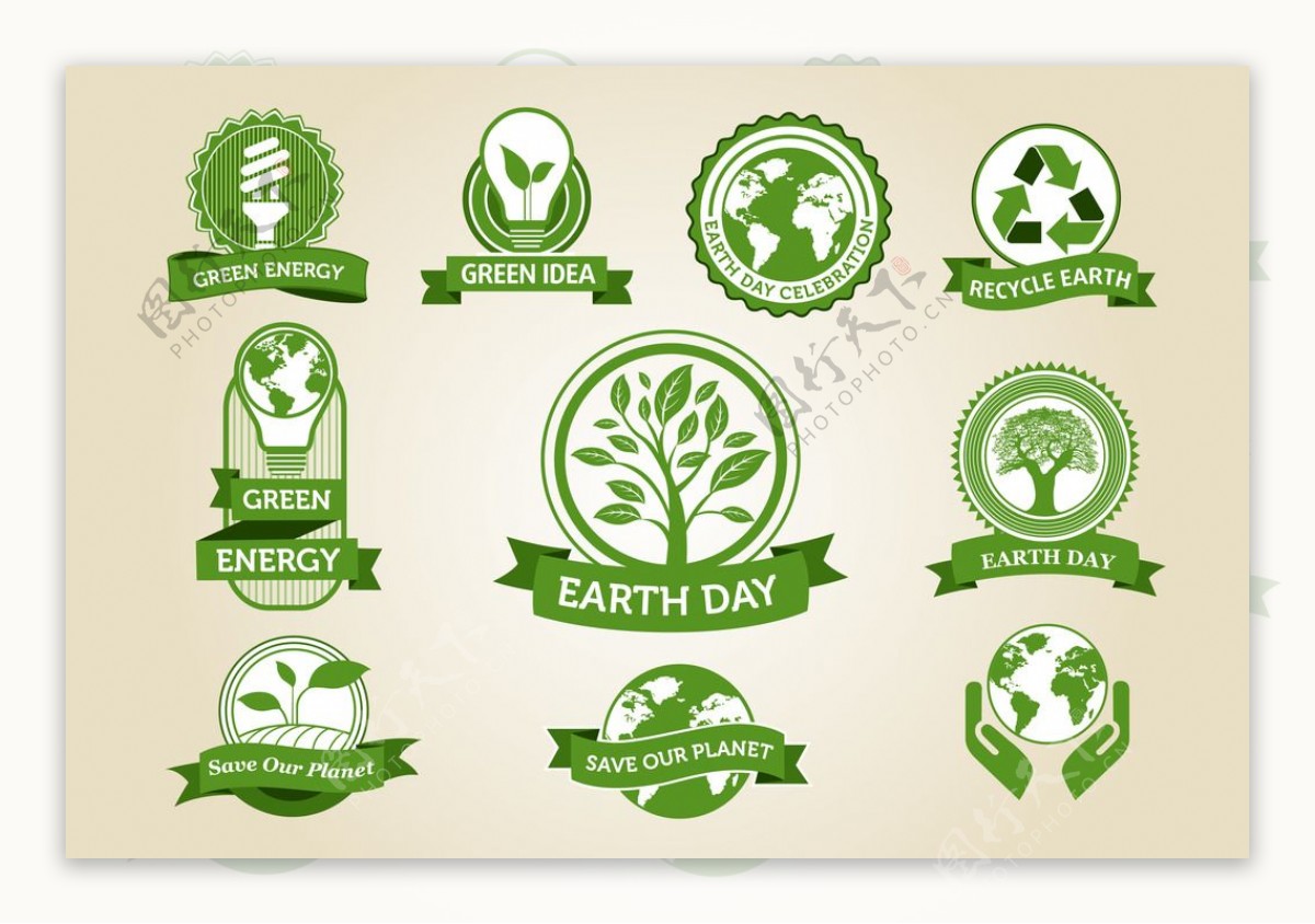 地球日绿色标签矢量素材