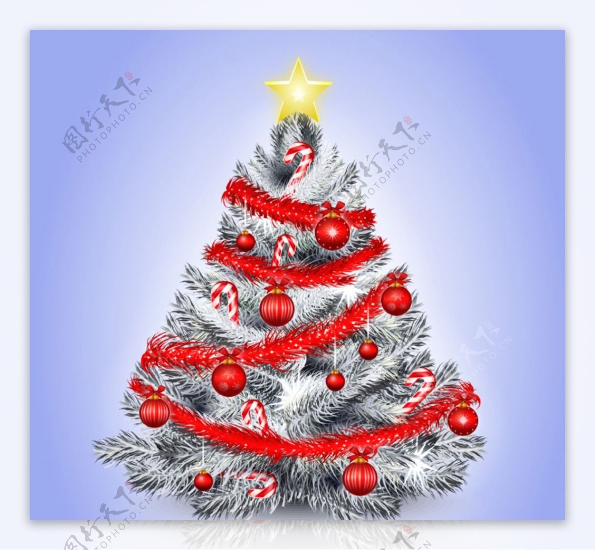 彩带条装饰银色圣诞树矢量素材