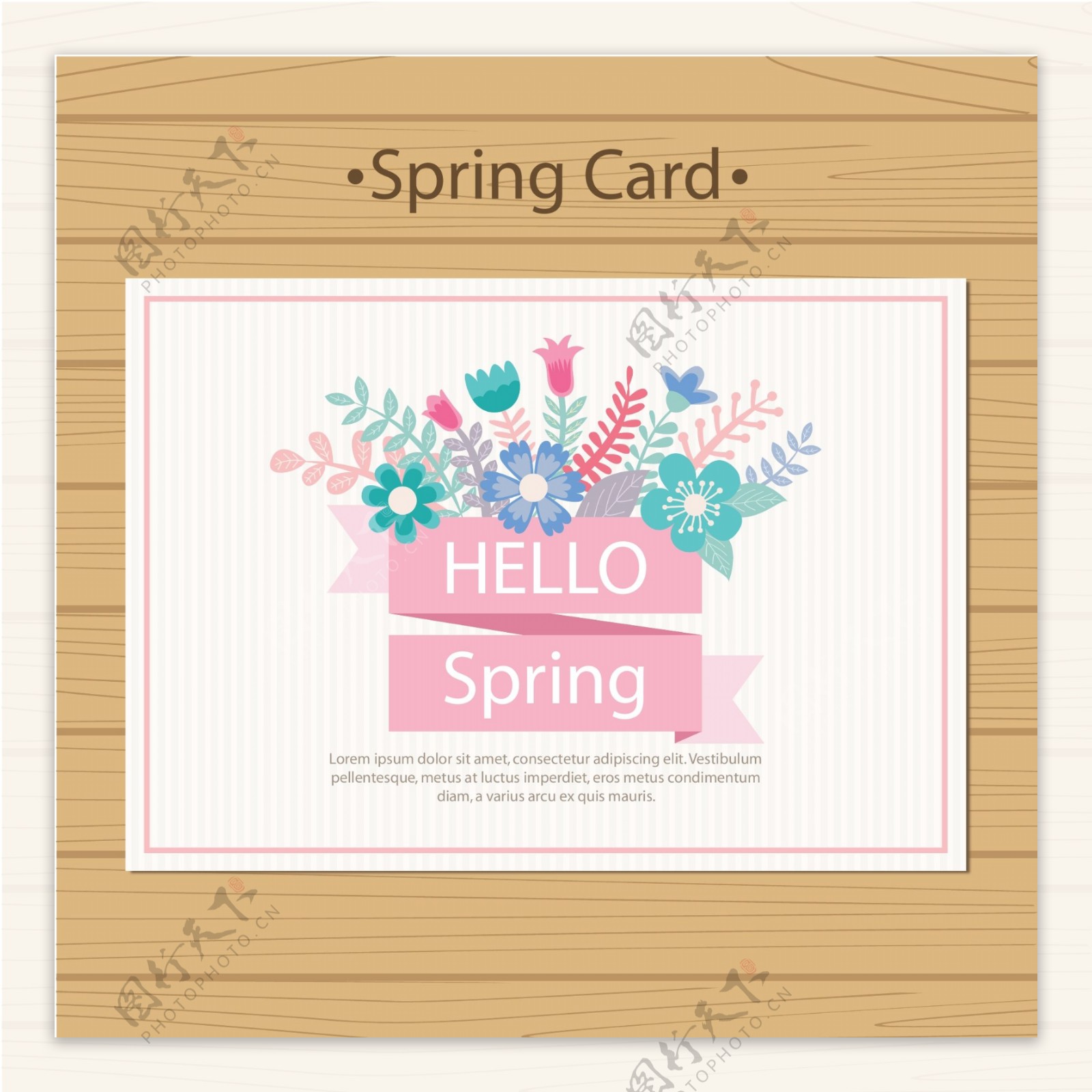 彩色春季花卉卡片矢量素材