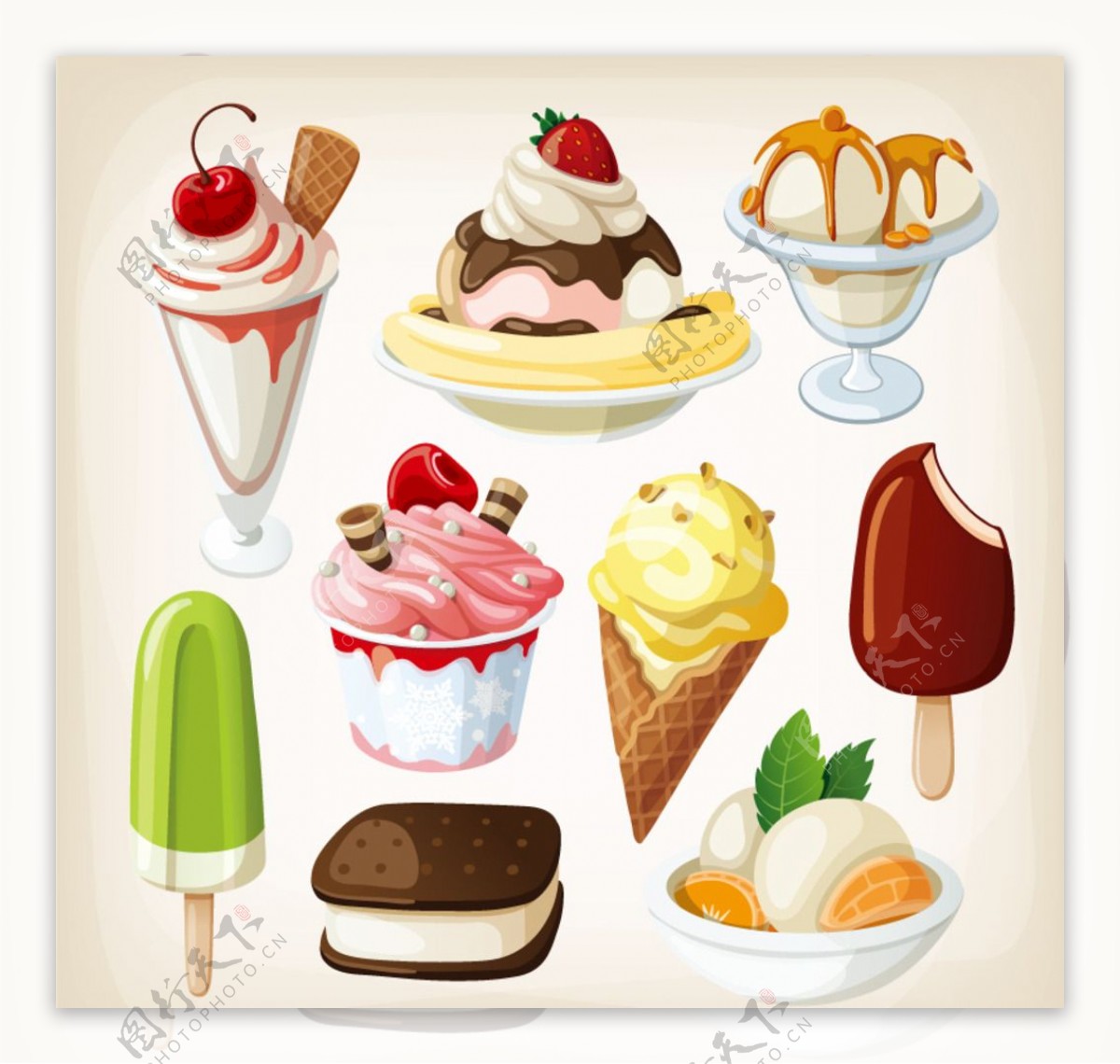 卡通美味冰淇淋雪糕矢量素材