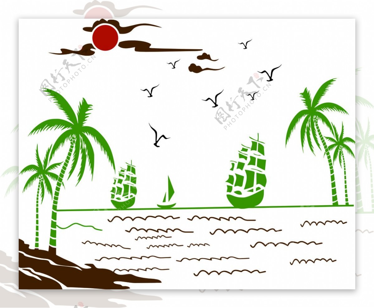 海边椰树风景矢量图