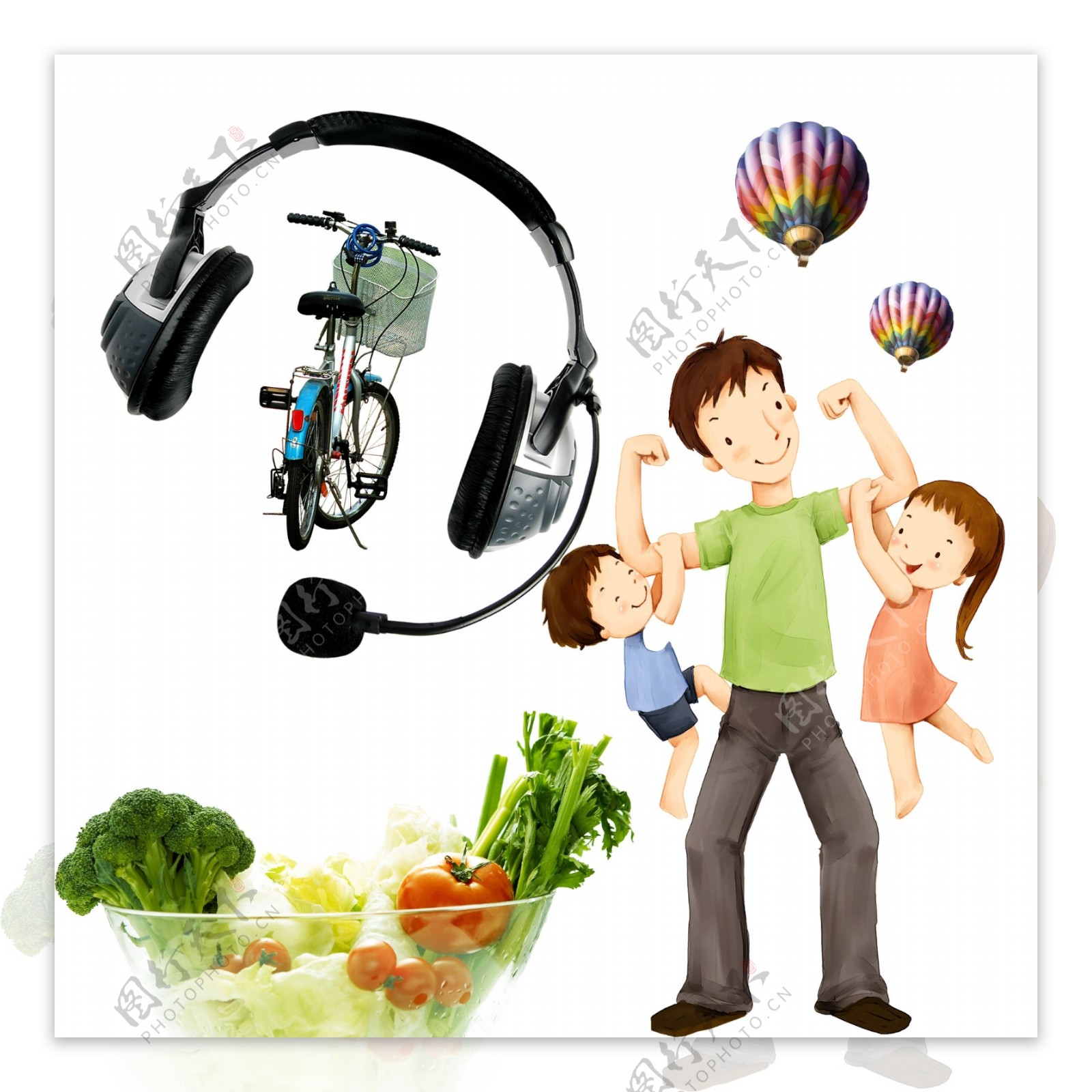 耳机自行车蔬菜