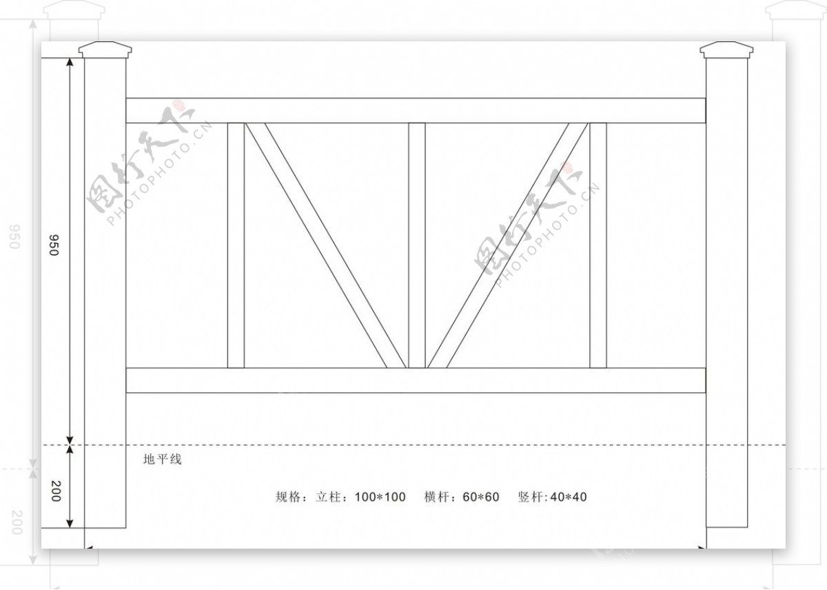 仿木护栏平面结构图
