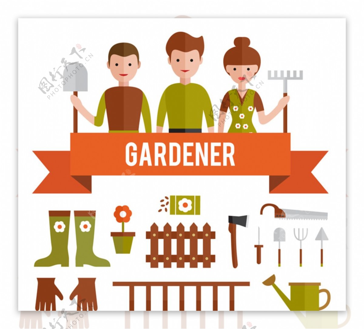 花园工具和园丁矢量素材