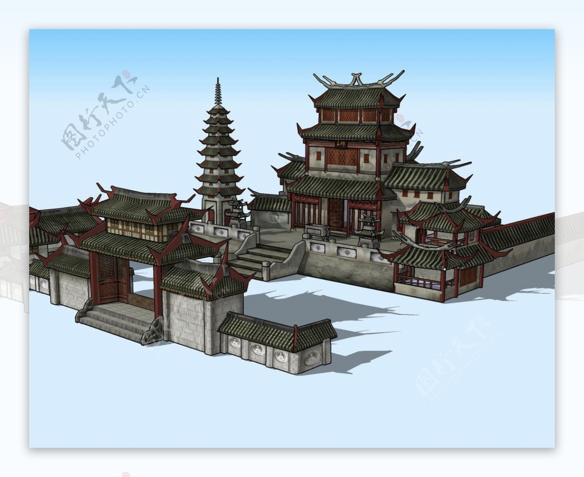 寺庙精致3D模型