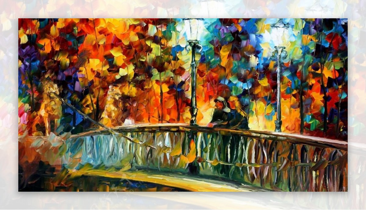 小桥风景油画