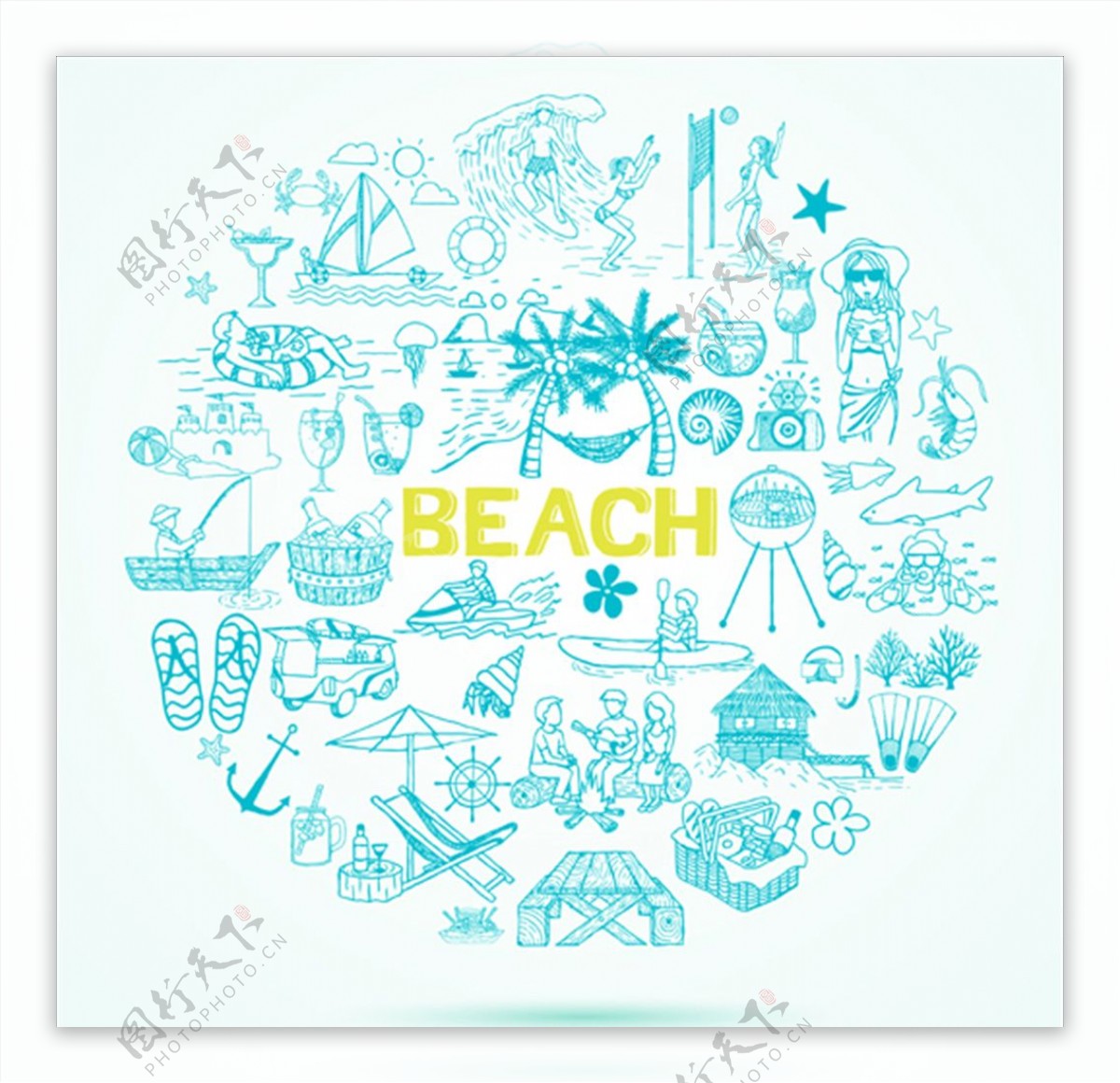 手绘夏季沙滩元素背景